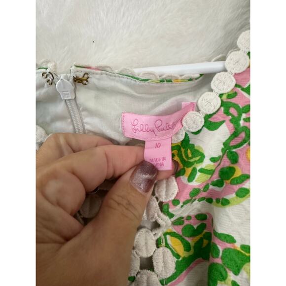 Lilly Pulitzer Rosie Shift Dress 10 Lace Trim Beachy Tropical - Picture 5 of 9